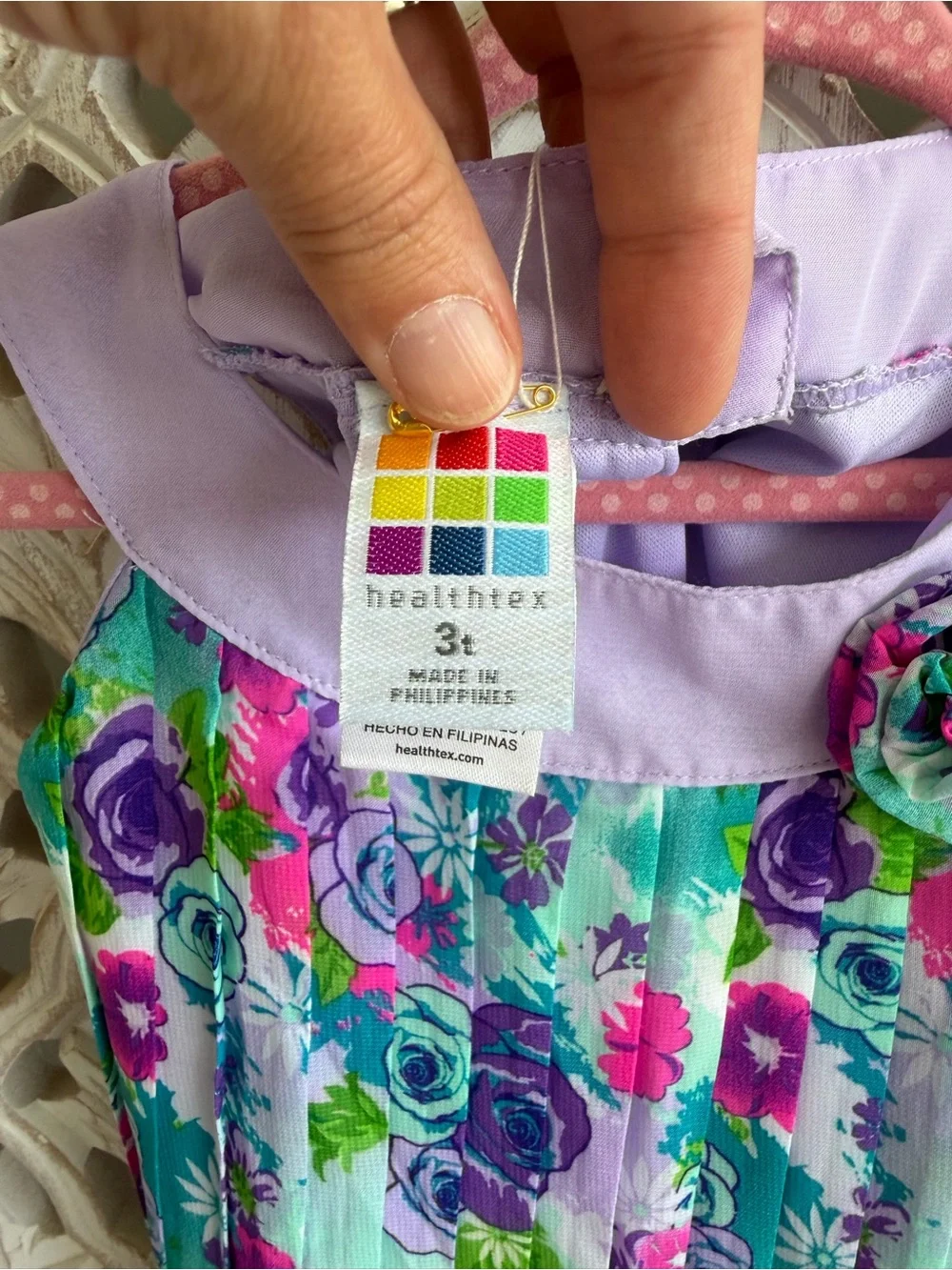 healthtex Lavender and Teal Floral Pleated Dress 3T